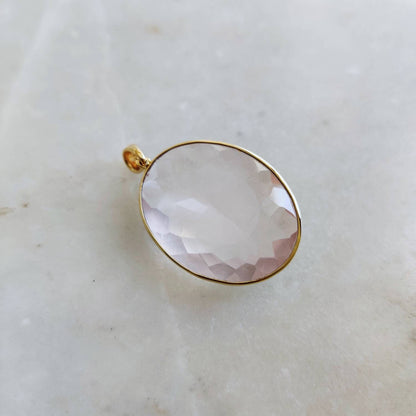 Natural Rose Quartz Pendant, 14K Solid Gold Rose Quartz Pendant, Bezel Pendant , January Birthstone, Christmas Gift, Rose Quartz Jewelry