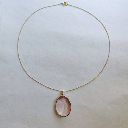 Natural Rose Quartz Pendant, 14K Solid Gold Rose Quartz Pendant, Bezel Pendant , January Birthstone, Christmas Gift, Rose Quartz Jewelry