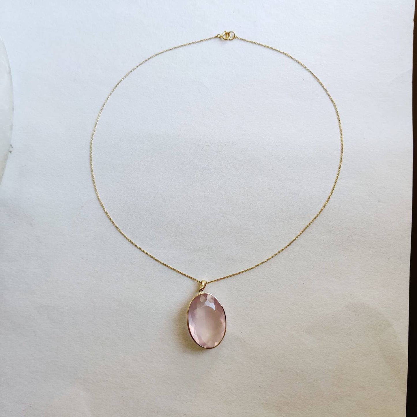 Natural Rose Quartz Pendant, 14K Solid Gold Rose Quartz Pendant, Bezel Pendant, January Birthstone, Christmas Gift, Rose Quartz Jewelry