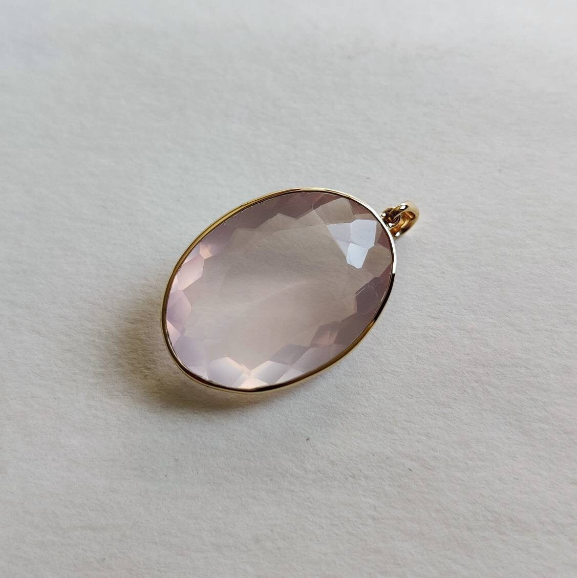 Natural Rose Quartz Pendant, 14K Solid Gold Rose Quartz Pendant, Bezel Pendant, January Birthstone, Christmas Gift, Rose Quartz Jewelry