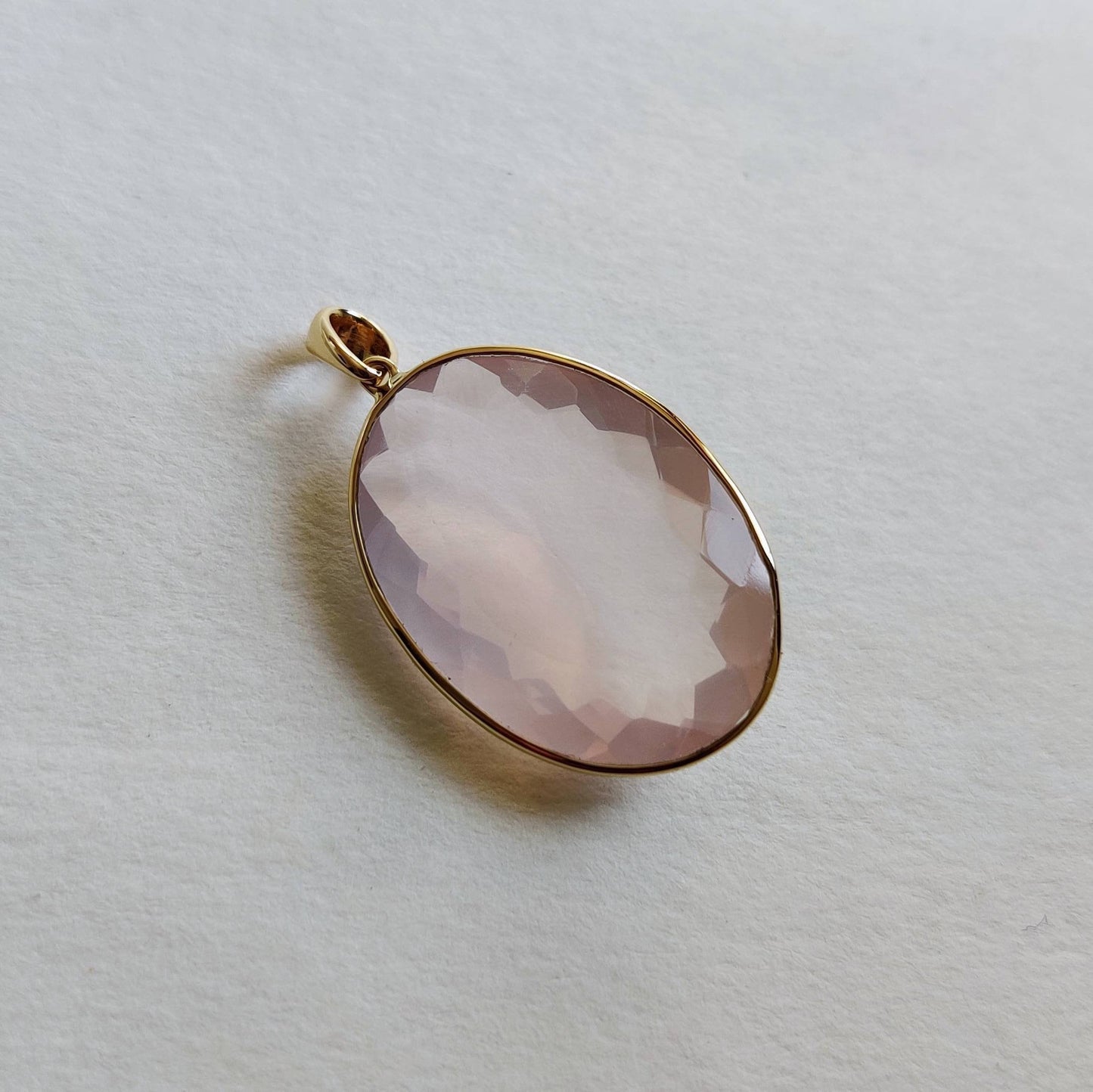 Natural Rose Quartz Pendant, 14K Solid Gold Rose Quartz Pendant, Bezel Pendant, January Birthstone, Christmas Gift, Rose Quartz Jewelry