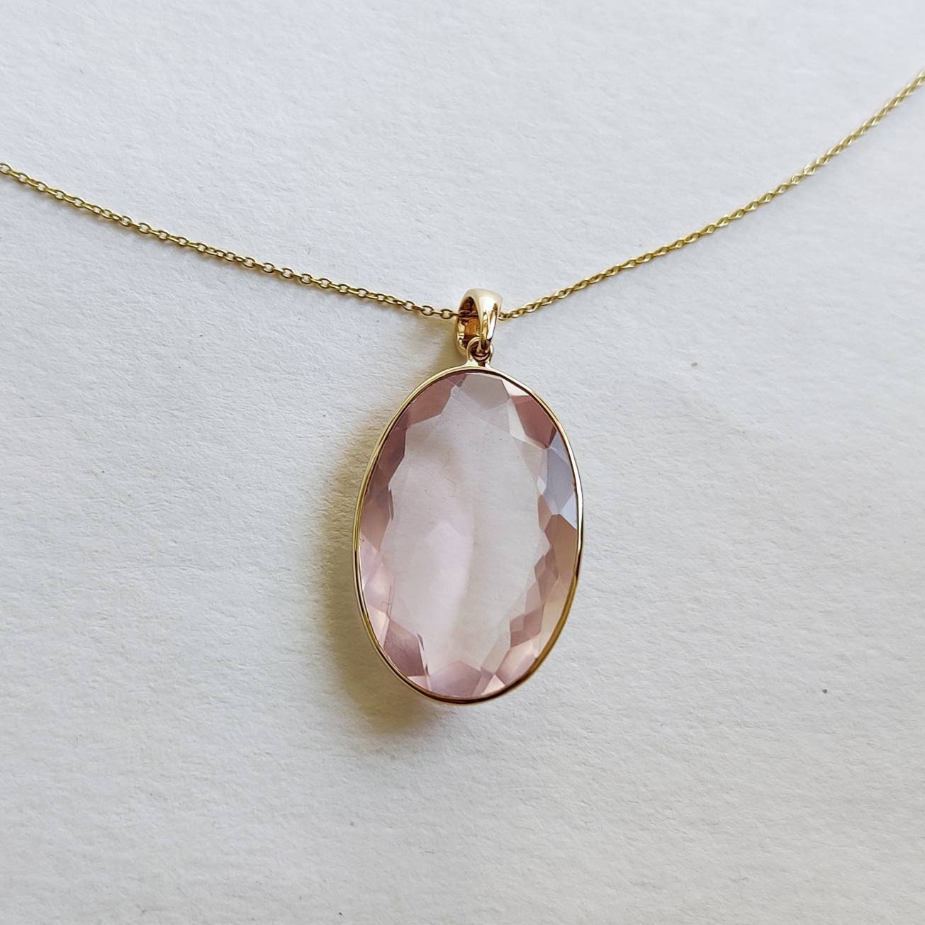 Natural Rose Quartz Pendant, 14K Solid Gold Rose Quartz Pendant, January Birthstone Pendant, Christmas Present, Rose Quartz Jewelry