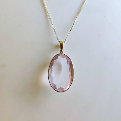 Natural Rose Quartz Pendant, 14K Solid Gold Rose Quartz Pendant, January Birthstone Pendant, Christmas Present, Rose Quartz Jewelry