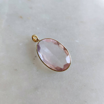 Natural Rose Quartz Pendant, 14K Solid Gold Rose Quartz Pendant, January Birthstone Pendant, Christmas Present, Rose Quartz Jewelry