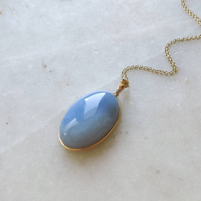 Natural Blue Opal Pendant, 14K Solid Yellow Gold Blue Opal Pendant, October Birthstone Pendant, Blue Opal Jewelry, Christmas Present