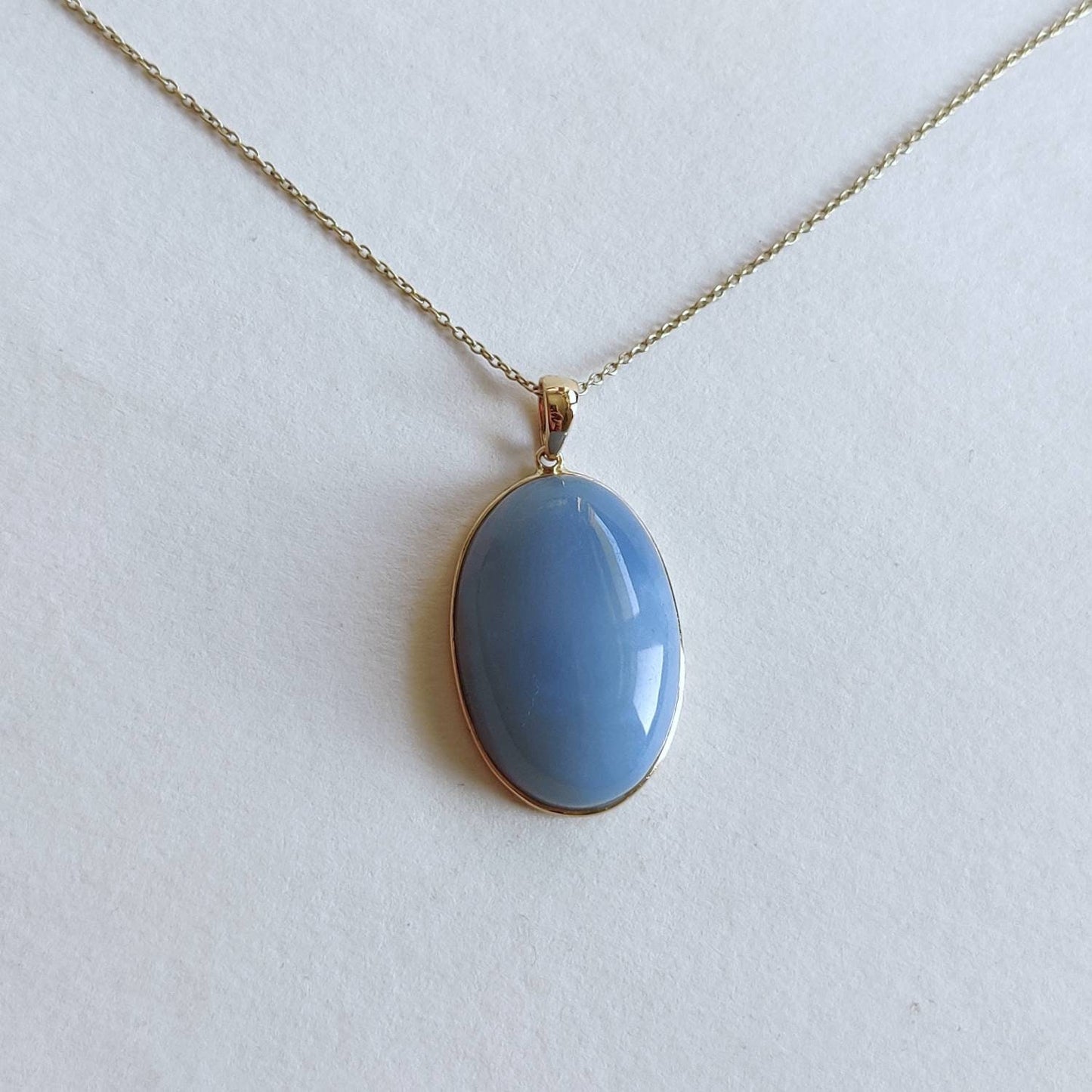 Natural Blue Opal Pendant, 14K Solid Yellow Gold Blue Opal Pendant, October Birthstone Pendant, Blue Opal Jewelry, Christmas Present