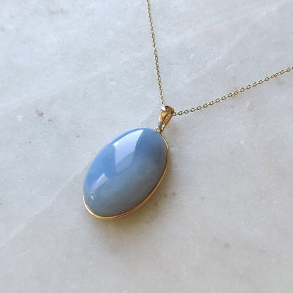 Natural Blue Opal Pendant, 14K Solid Yellow Gold Blue Opal Pendant, October Birthstone Pendant, Blue Opal Jewelry, Christmas Present