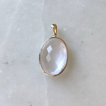 Natural Rose Quartz Pendant, 14K Solid Gold Rose Quartz Pendant, Bezel Oval Pendant, January Birthstone, Christmas Gift, Rose Quartz Jewelry