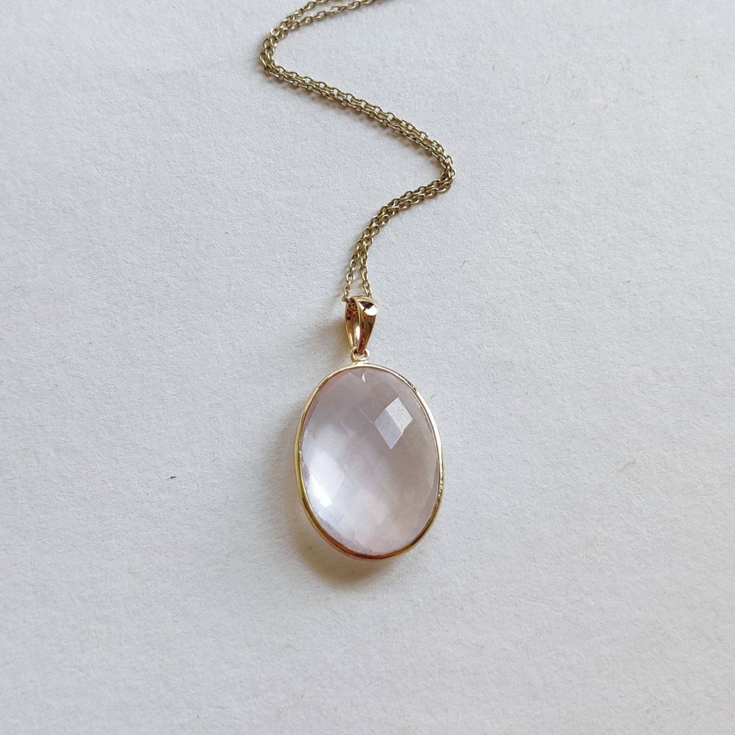 Natural Rose Quartz Pendant, 14K Solid Gold Rose Quartz Pendant, Bezel Oval Pendant, January Birthstone, Christmas Gift, Rose Quartz Jewelry