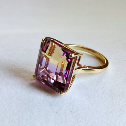 Natural Ametrine Ring, 14K Solid Yellow Gold Ring, Amethyst Citrine Ring, Ametrine Jewelry, Christmas Gift, February November Birthstone