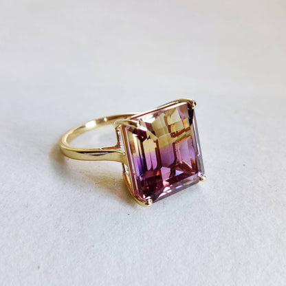 Natural Ametrine Ring, 14K Solid Yellow Gold Ring, Amethyst Citrine Ring, Ametrine Jewelry, Christmas Gift, February November Birthstone