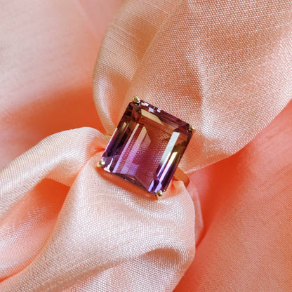 Natural Ametrine Ring, 14K Solid Yellow Gold Ring, Amethyst Citrine Ring, Ametrine Jewelry, Christmas Gift, February November Birthstone