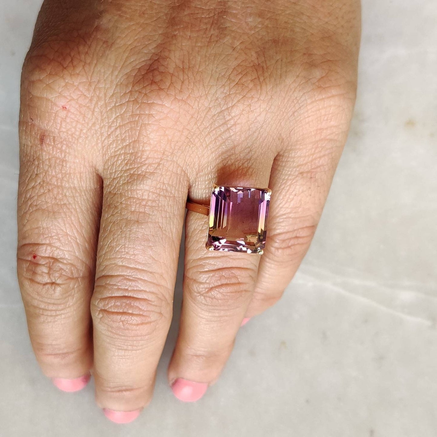 Natural Ametrine Ring, 14K Solid Yellow Gold Ring, Amethyst Citrine Ring, Ametrine Jewelry, Christmas Gift, February November Birthstone