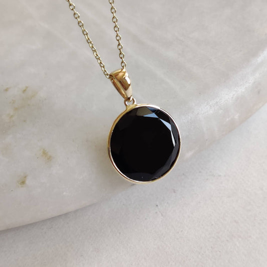 Natural Black Onyx Pendant, 14K Solid Yellow Gold Onyx Pendant, December Birthstone Pendant, Dainty Onyx Pendant, Christmas Present