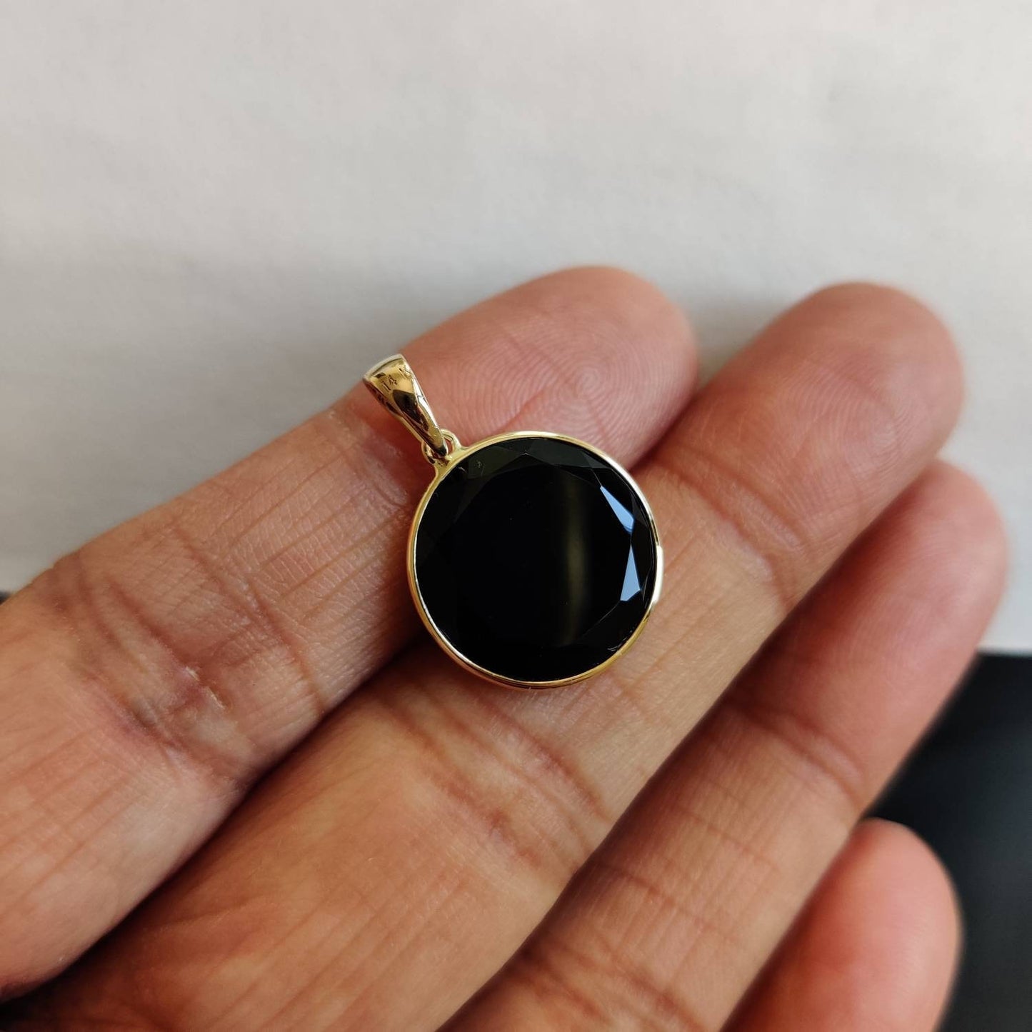 Natural Black Onyx Pendant, 14K Solid Yellow Gold Onyx Pendant, December Birthstone Pendant, Dainty Onyx Pendant, Christmas Present