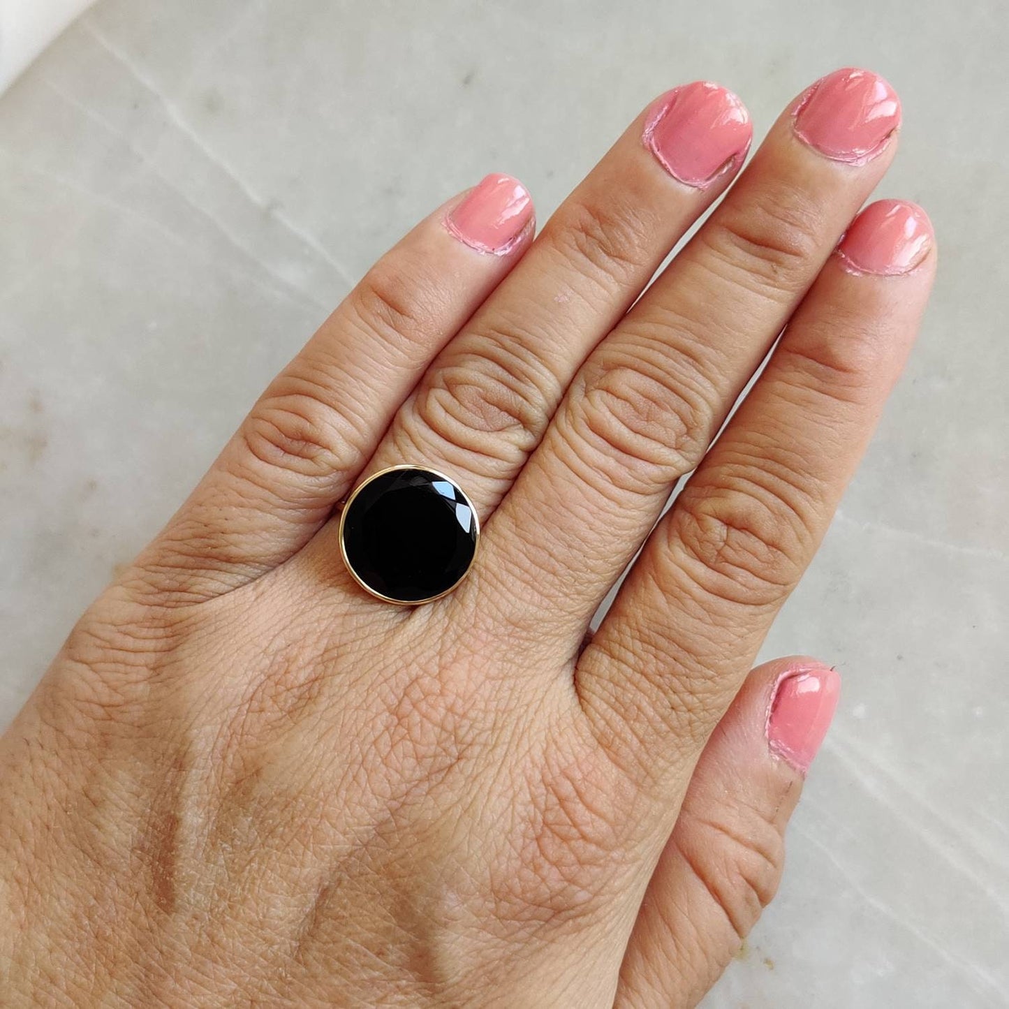 Natural Black Onyx Ring, 14K Solid Gold Ring, 14k Gold Black Onyx Ring, Natural Black Onyx Bezel Ring, December Birthstone, Gifts for her