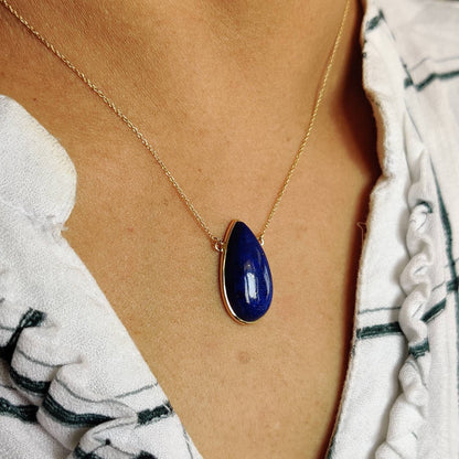 Natural Lapis Lazuli Pendant, 14K Yellow Gold Lapis Lazuli Pendant, Solid Gold Lapis Bezel Pendant, September Birthstone, Christmas Gift