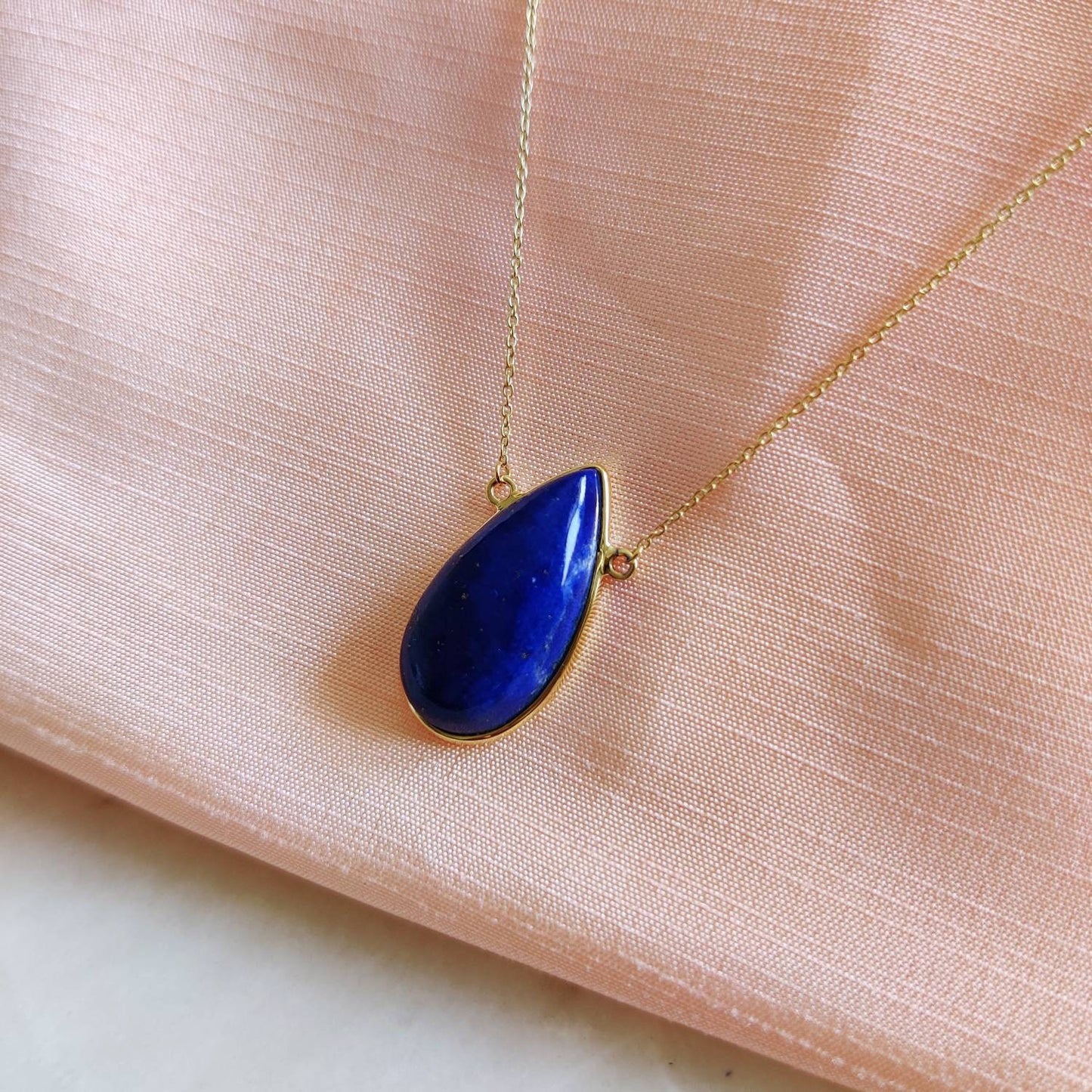 Natural Lapis Lazuli Pendant, 14K Yellow Gold Lapis Lazuli Pendant, Solid Gold Lapis Bezel Pendant, September Birthstone, Christmas Gift