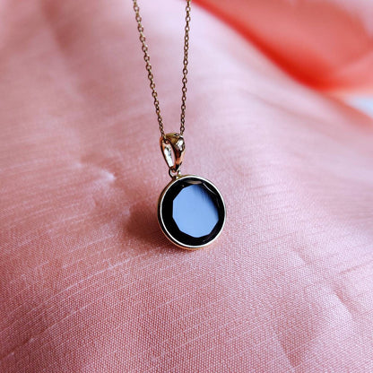 Natural Black Onyx Pendant, 14K Solid Yellow Gold Black Onyx Pendant, Bezel Pendant, December Birthstone, Christmas Gift, Round Pendant