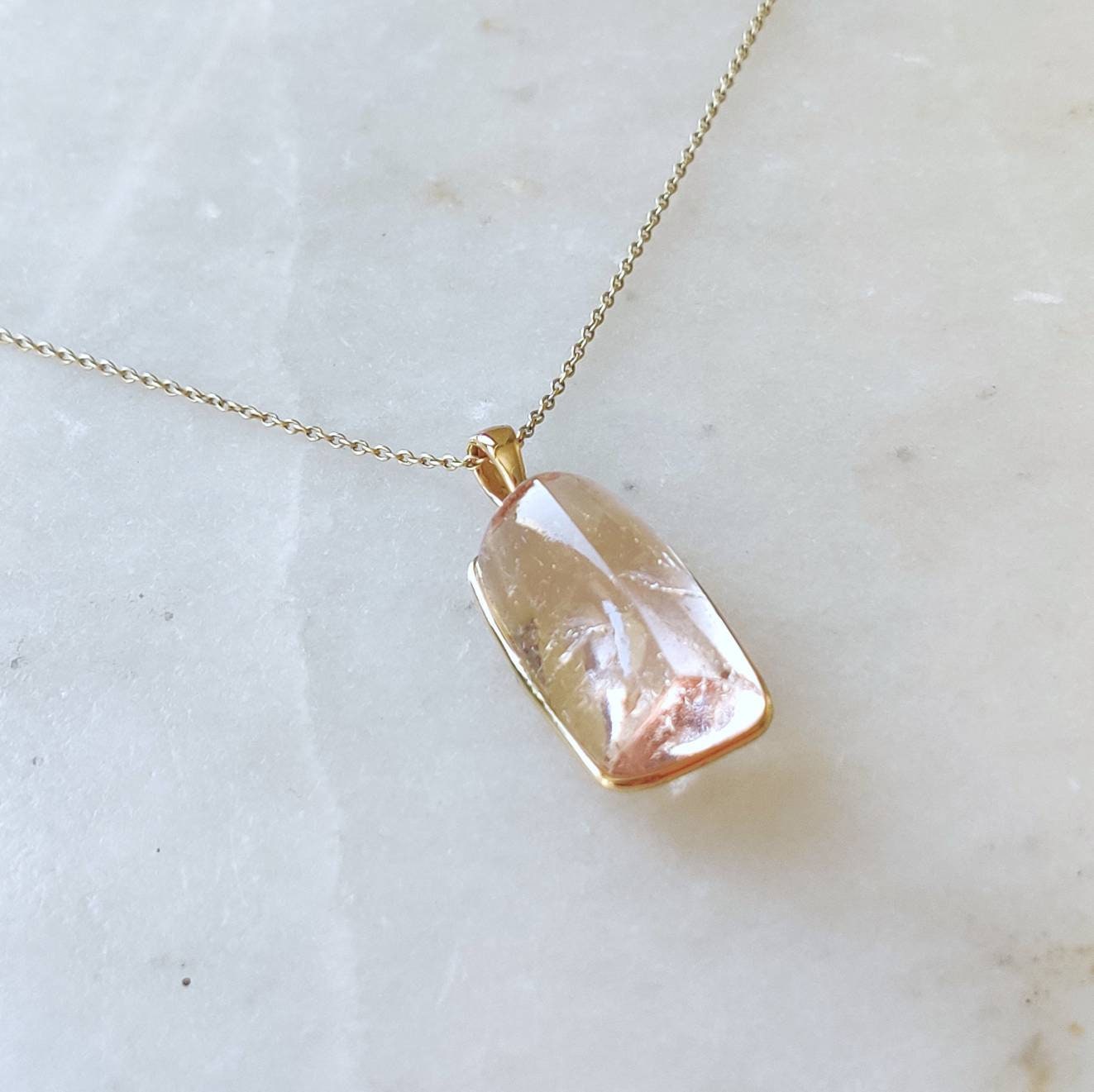 Natural Morganite Pendant, 14K Solid Yellow Gold Morganite Pendant, Bezel Pendant, November Birthstone, Morganite Jewelry, Christmas Gift