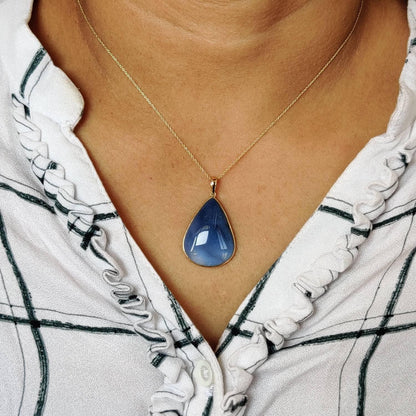 Natural Blue Opal Pendant, 14K Solid Yellow Gold Blue Opal Pendant, Bezel Pendant, October Birthstone, Birthday Gift, Blue Opal Jewelry