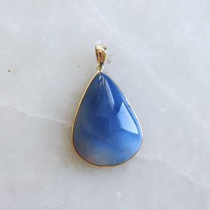 Natural Blue Opal Pendant, 14K Solid Yellow Gold Blue Opal Pendant, Bezel Pendant, October Birthstone, Birthday Gift, Blue Opal Jewelry