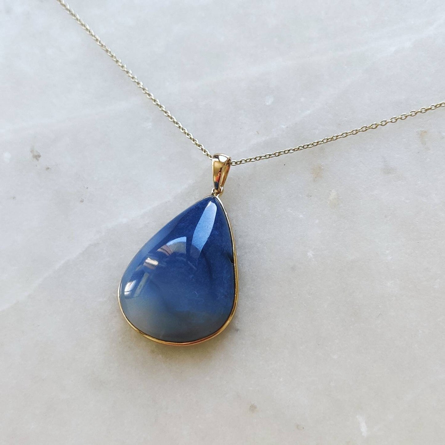 Natural Blue Opal Pendant, 14K Solid Yellow Gold Blue Opal Pendant, Bezel Pendant, October Birthstone, Birthday Gift, Blue Opal Jewelry