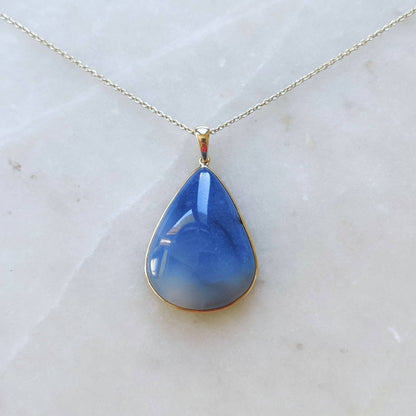 Natural Blue Opal Pendant, 14K Solid Yellow Gold Blue Opal Pendant, Bezel Pendant, October Birthstone, Birthday Gift, Blue Opal Jewelry