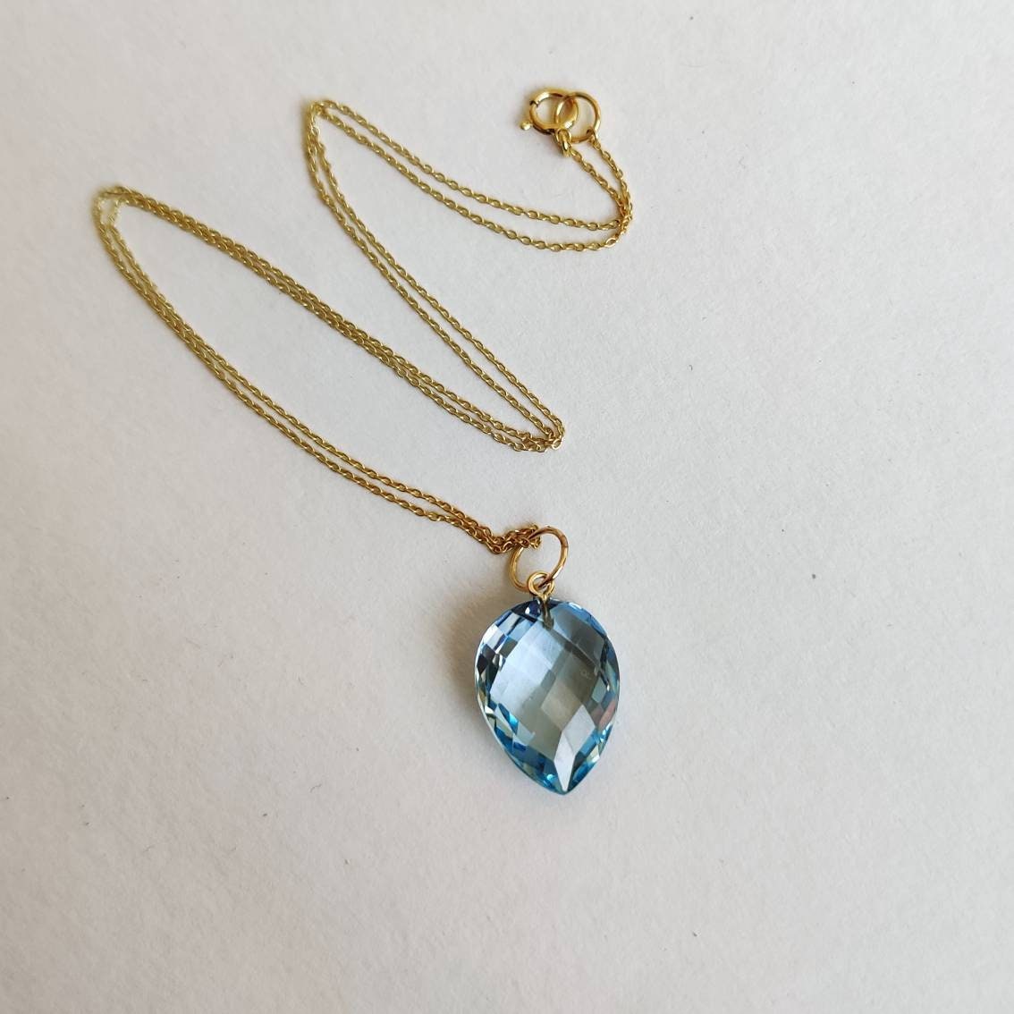 Natural Sky Blue Topaz Pendant, 14K Solid Yellow Gold Blue Topaz Pendant, December Birthstone, Checker Cut Topaz Pendant, Anniversary Gift