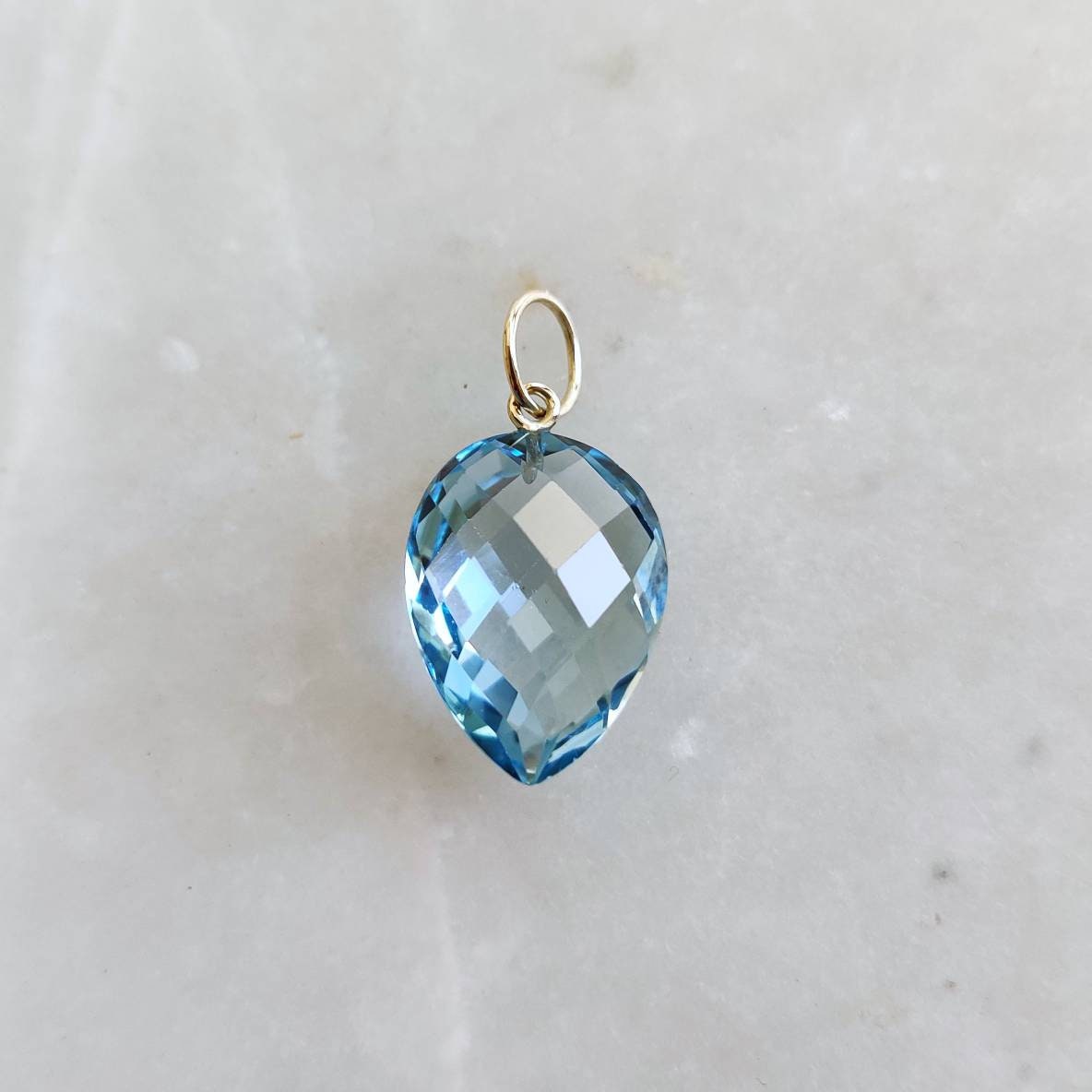 Natural Sky Blue Topaz Pendant, 14K Solid Yellow Gold Blue Topaz Pendant, December Birthstone, Checker Cut Topaz Pendant, Anniversary Gift