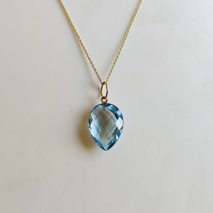 Natural Sky Blue Topaz Pendant, 14K Solid Yellow Gold Blue Topaz Pendant, December Birthstone, Checker Cut Topaz Pendant, Anniversary Gift