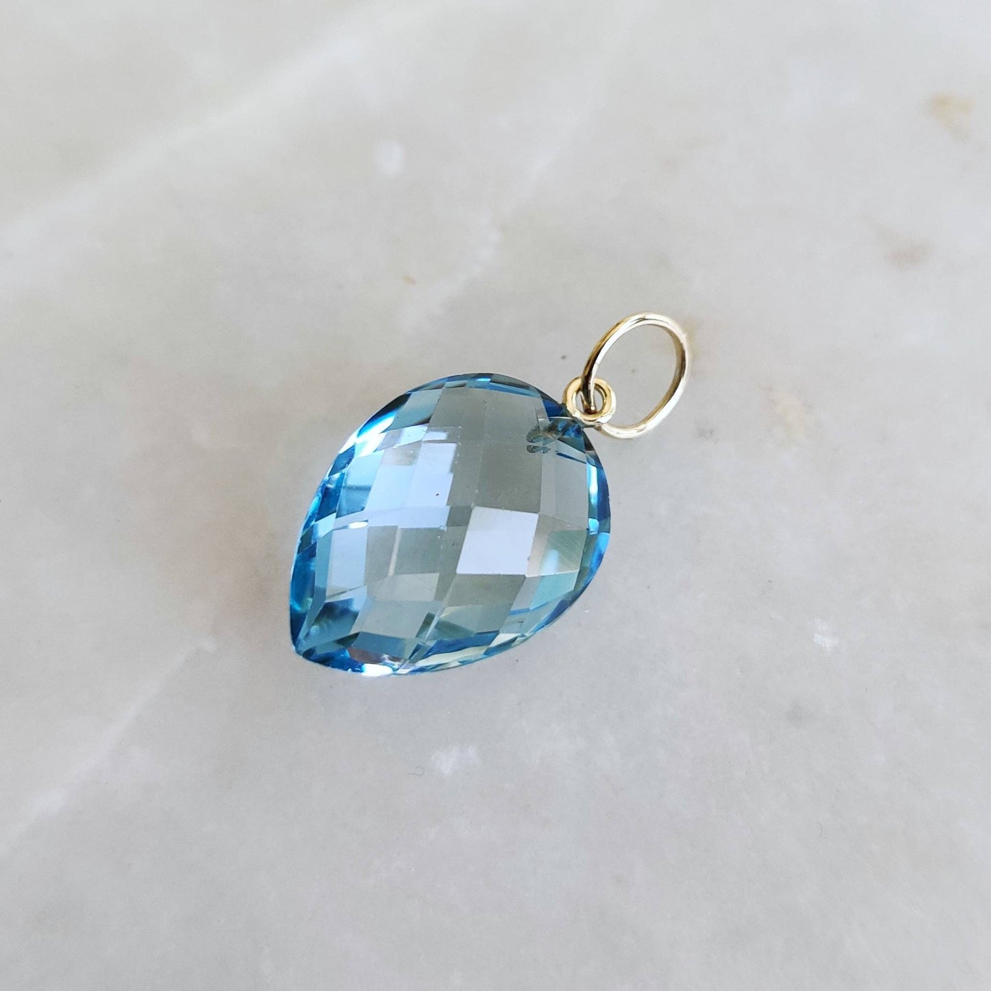 Natural Sky Blue Topaz Pendant, 14K Solid Yellow Gold Blue Topaz Pendant, December Birthstone, Checker Cut Topaz Pendant, Anniversary Gift