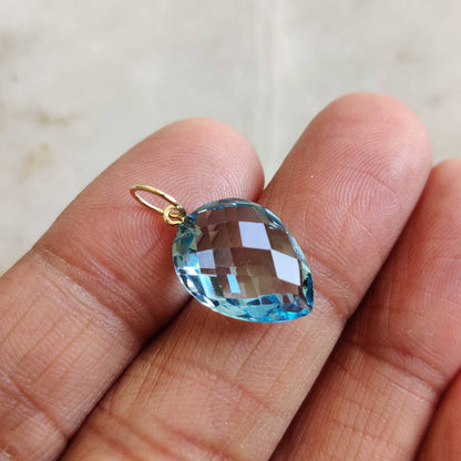 Natural Sky Blue Topaz Pendant, 14K Solid Yellow Gold Blue Topaz Pendant, December Birthstone, Checker Cut Topaz Pendant, Anniversary Gift