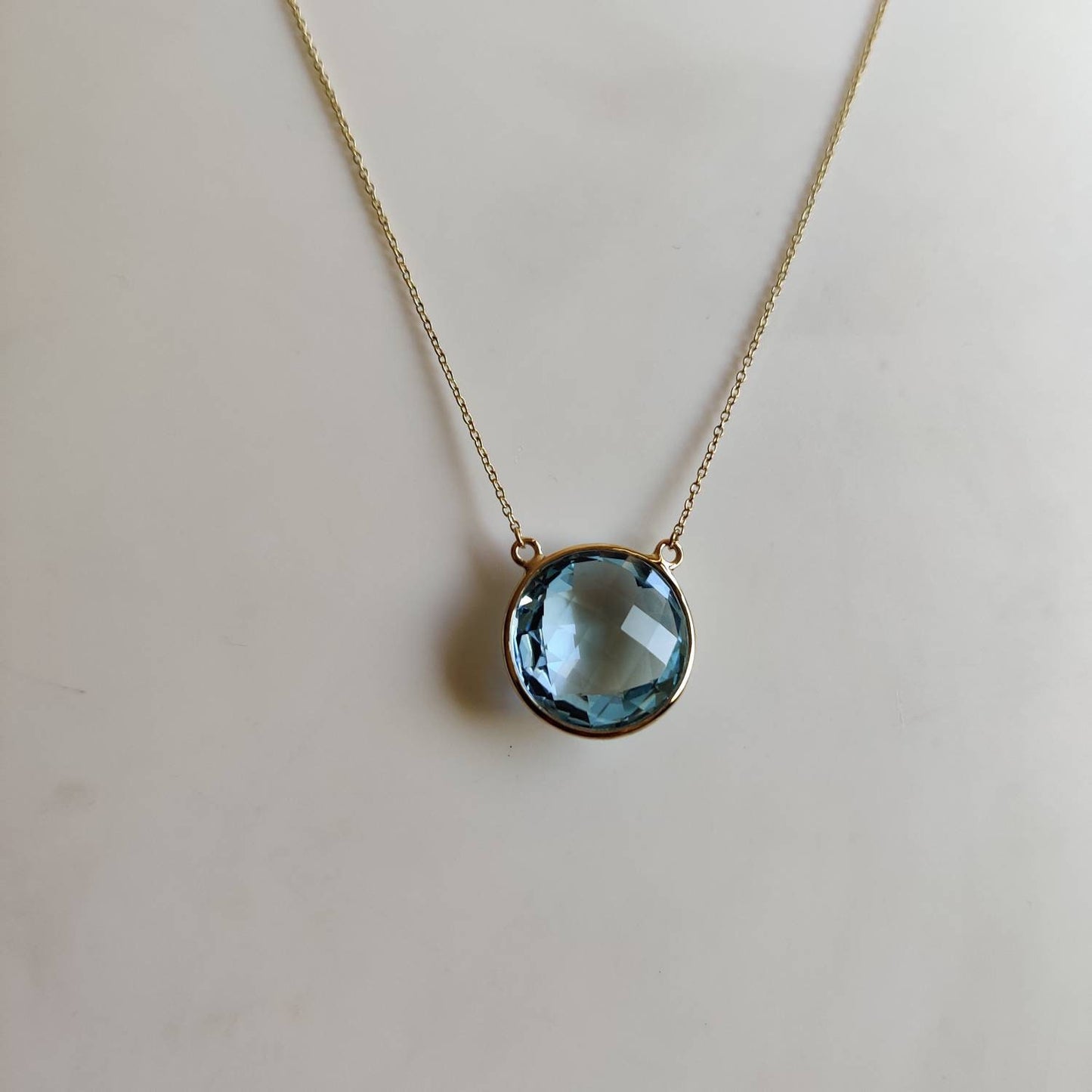 Natural Sky Blue Topaz Pendant, 14K Solid Yellow Gold Blue Topaz Pendant, Solid Gold Pendant Necklace, December Birthstone, Christmas Gift