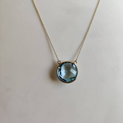 Natural Sky Blue Topaz Pendant, 14K Solid Yellow Gold Blue Topaz Pendant, Solid Gold Pendant Necklace, December Birthstone, Christmas Gift