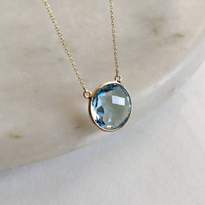 Natural Sky Blue Topaz Pendant, 14K Solid Yellow Gold Blue Topaz Pendant, Solid Gold Pendant Necklace, December Birthstone, Christmas Gift