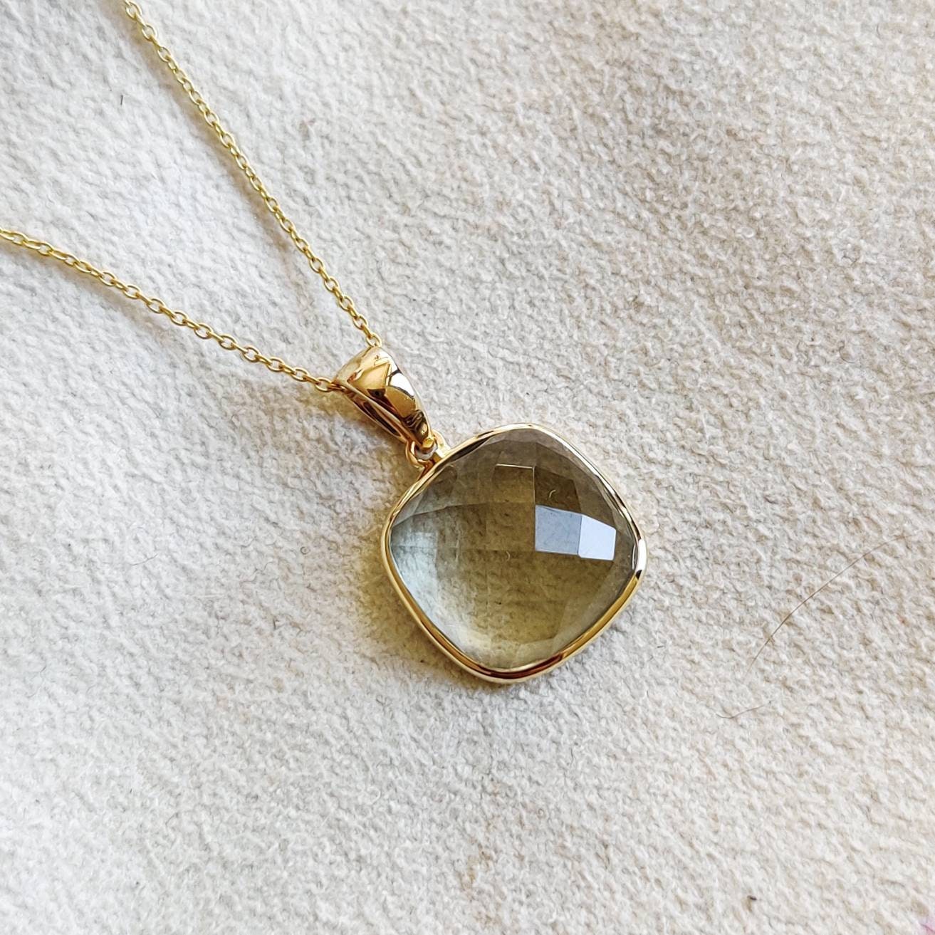 14K Gold Natural Green Amethyst Pendant, 14K Solid Gold Amethyst Pendant, February Birthstone Pendant, Christmas Present, Amethyst Jewelry