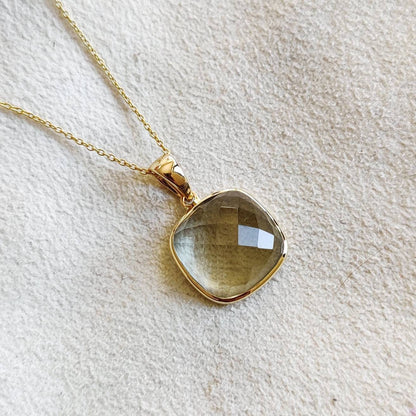 14K Gold Natural Green Amethyst Pendant, 14K Solid Gold Amethyst Pendant, February Birthstone Pendant, Christmas Present, Amethyst Jewelry