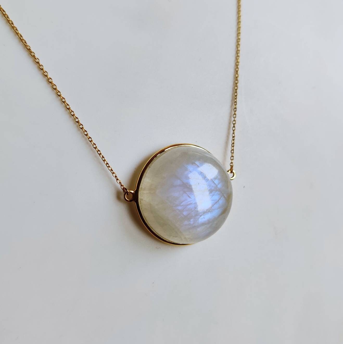 Natural Rainbow Moonstone Pendant, 14K Solid Yellow Gold Moonstone Pendant, June Birthstone Pendant, Moonstone Jewelry, Christmas Present