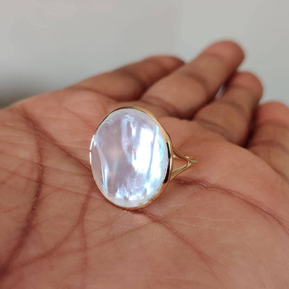 Natural Mother of Pearl Ring, 14K Solid Gold Ring, MOP Gold Ring, Mother Of Pearl Jewelry, June Birthstone, Christmas Gift, Bezel Ring