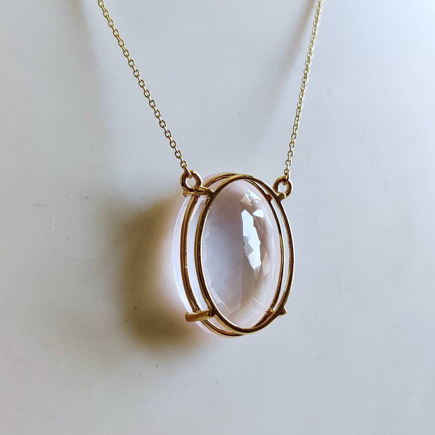 Natural Rose Quartz Pendant, 14K Solid Gold Rose Quartz Pendant, Solid Gold Prong Pendant Necklace, January Birthstone, Christmas Gift