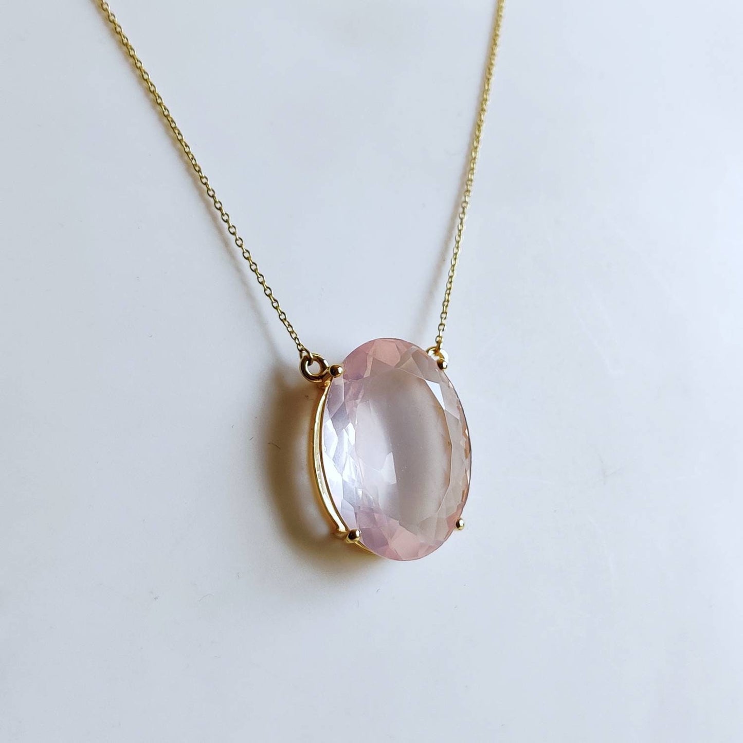 Natural Rose Quartz Pendant, 14K Solid Gold Rose Quartz Pendant, Solid Gold Prong Pendant Necklace, January Birthstone, Christmas Gift