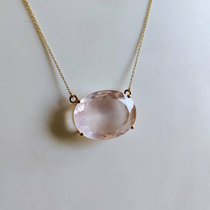 Natural Rose Quartz Necklace, 14K Solid Yellow Gold Rose Quartz Pendant, January Birthstone Pendant, Christmas Present