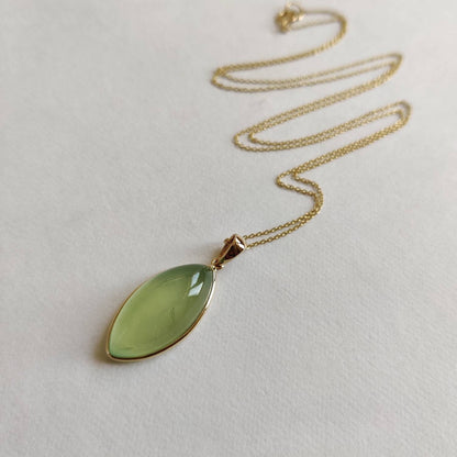 Natural Prehnite Pendant, 14K Solid Gold Prehnite Pendant, Solid Gold Pendant Necklace, May June Birthstone, Birthday Gift, Prehnite Jewelry