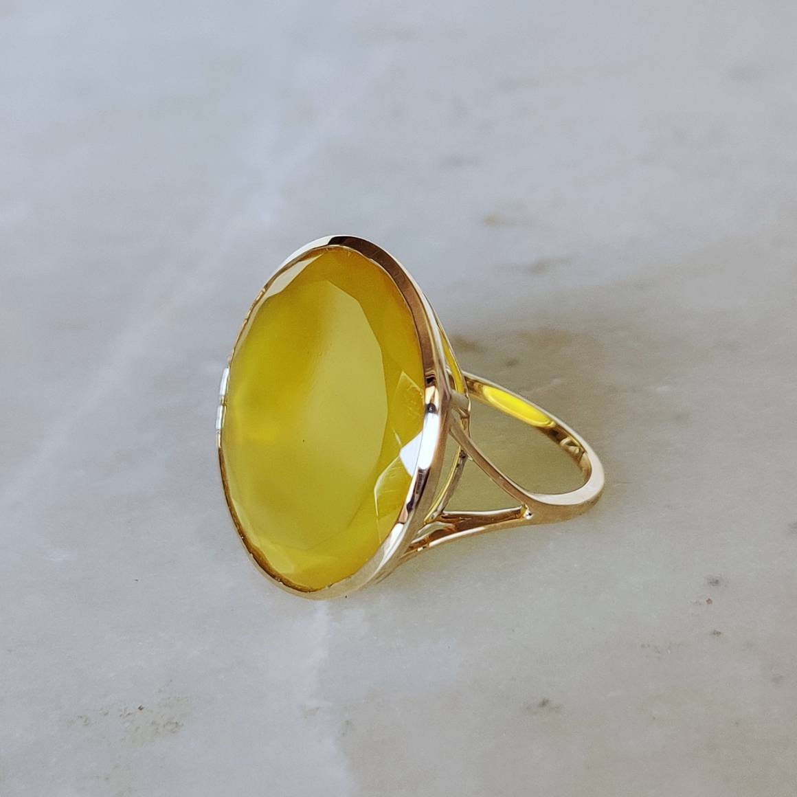 Natural Yellow Onyx Ring, 14K Solid Gold Ring, Yellow Onyx Gold Ring, Onyx Jewelry, December Birthstone, Mystical Birthstone, Christmas Gift