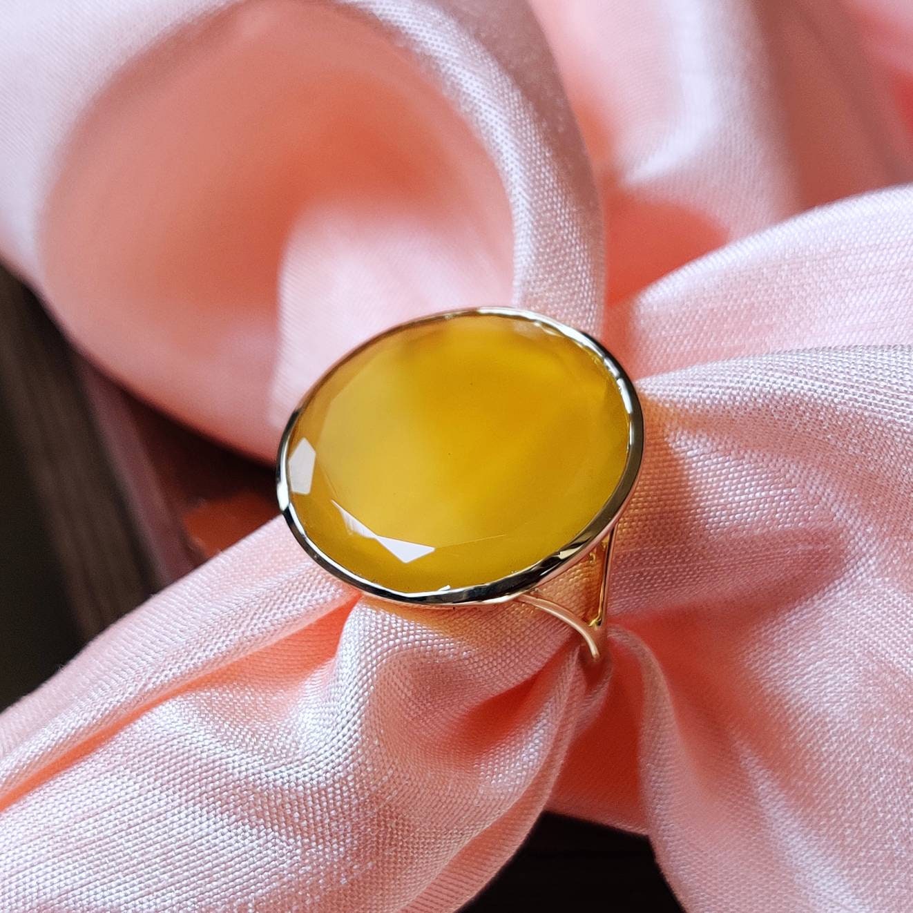 Natural Yellow Onyx Ring, 14K Solid Gold Ring, Yellow Onyx Gold Ring, Onyx Jewelry, December Birthstone, Mystical Birthstone, Christmas Gift