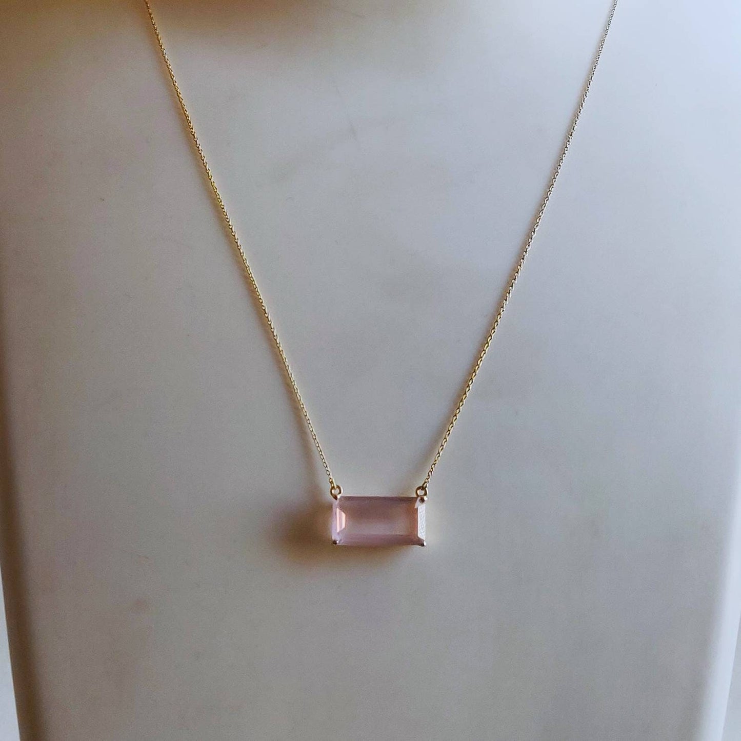 Natural Rose Quartz Pendant, 14K Solid Gold Rose Quartz Pendant, Solid Gold Pendant Necklace, January Birthstone, Christmas Gift