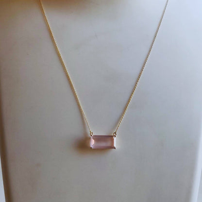 Natural Rose Quartz Pendant, 14K Solid Gold Rose Quartz Pendant, Solid Gold Pendant Necklace, January Birthstone, Christmas Gift