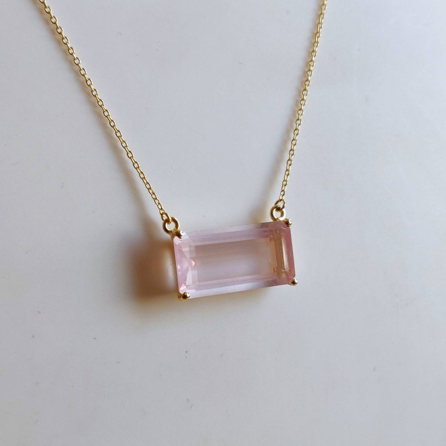 Natural Rose Quartz Pendant, 14K Solid Gold Rose Quartz Pendant, Solid Gold Pendant Necklace, January Birthstone, Christmas Gift