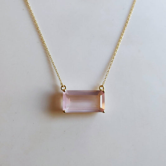 Natural Rose Quartz Pendant, 14K Solid Gold Rose Quartz Pendant, Solid Gold Pendant Necklace, January Birthstone, Christmas Gift